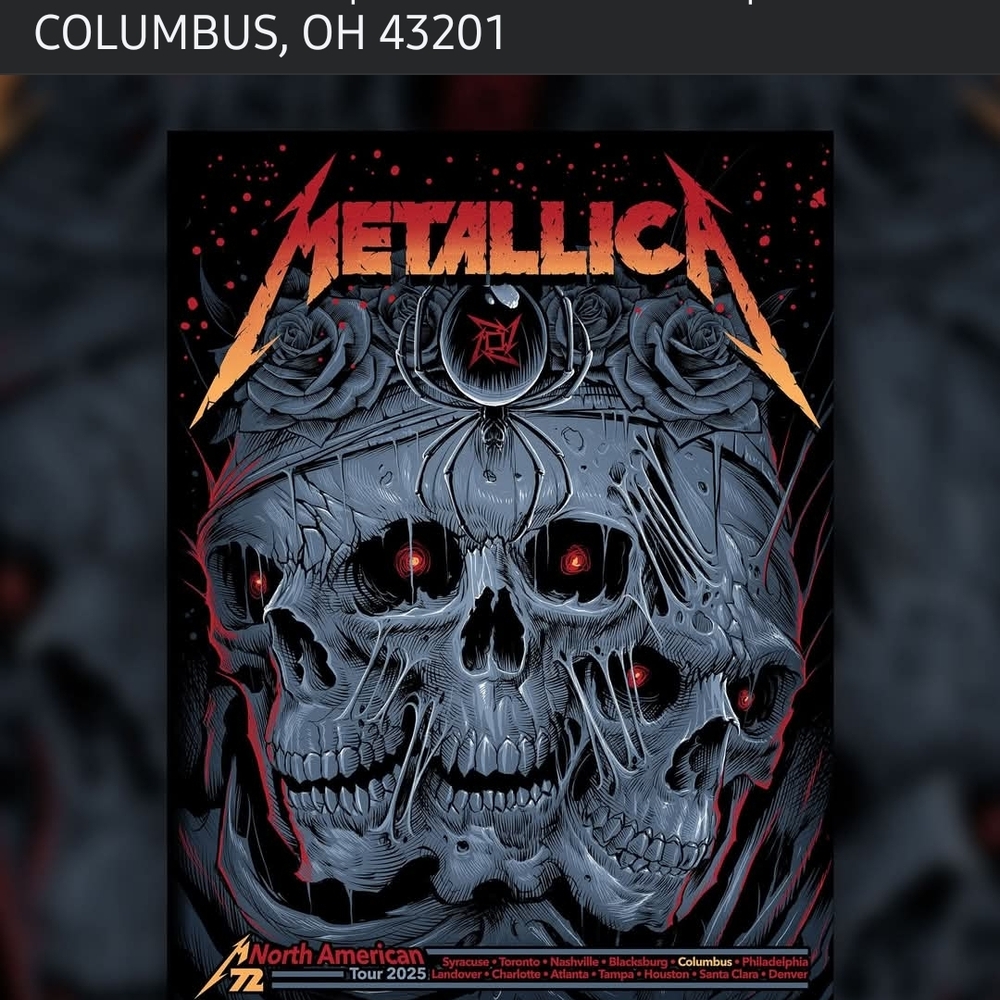 Metallica North American Tour 2025 Poster Columbus Pop Up
